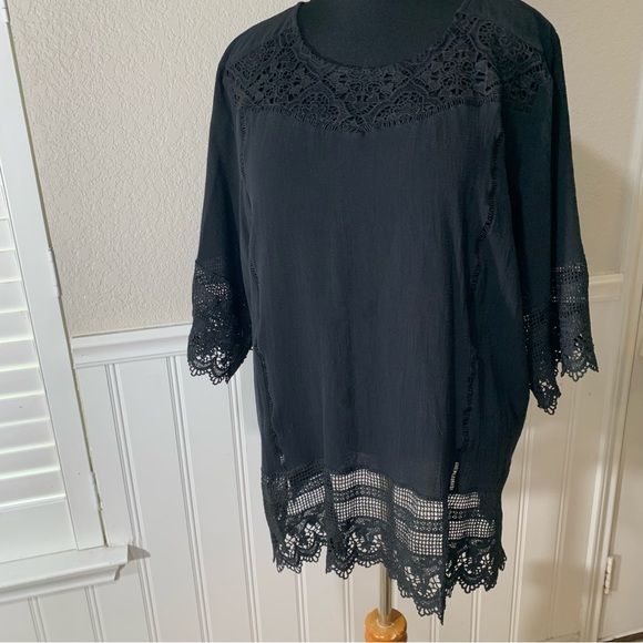 Suzanne Betro Boho embroidered lace trim  tunic top shirt, size 3X - Picture 1 of 7